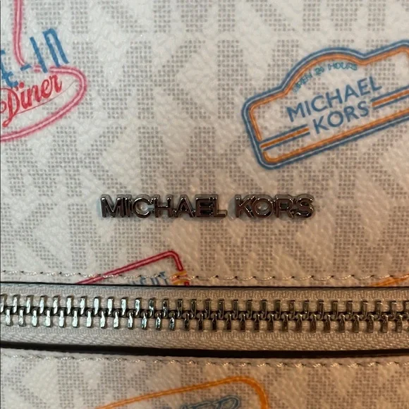 Michael Kors White Crossbody/backpack with Retro Print